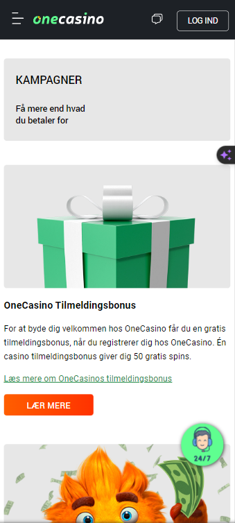 One Casino bonus side
