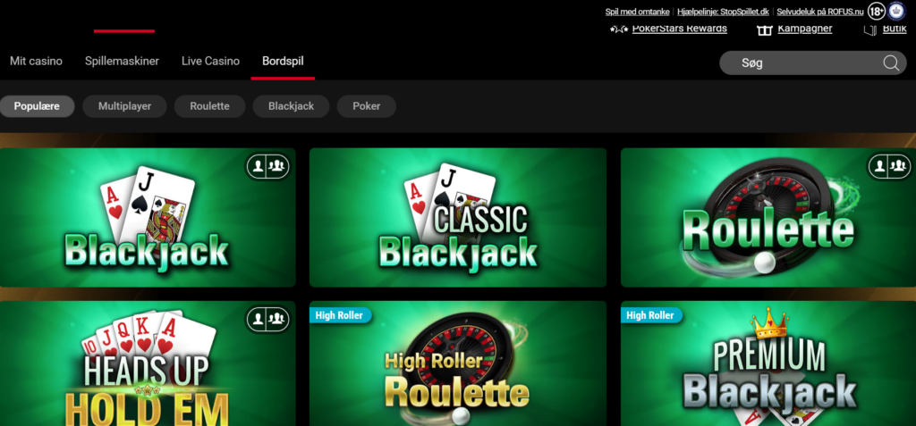 Tabelspil-siden på PokerStars