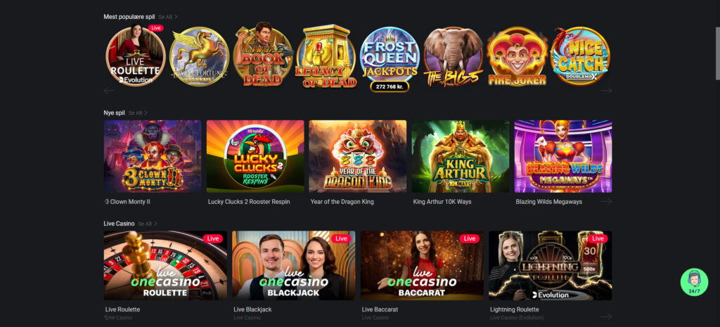 One Casinos hjemmeside